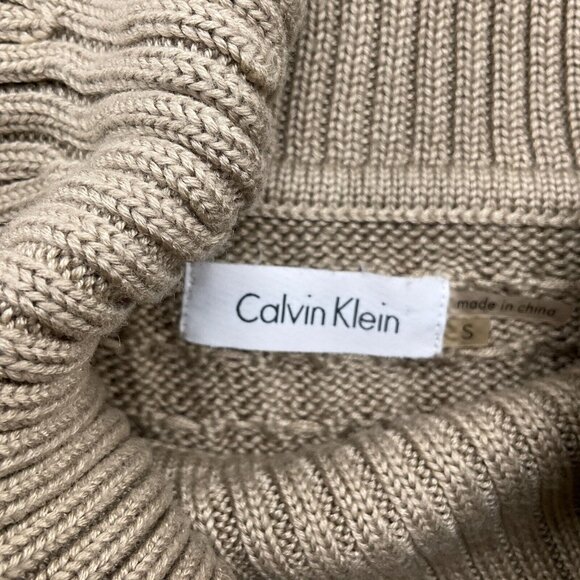 Calvin Klein Dress Women Small Light Brown Cowl Neck Buckle Acrylic Knit Sweater - Picture 4 of 11